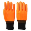 Orange PVC winter gloves knitted wrist